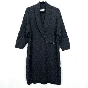 Calvin Klein Cableknit Sweater Dress Dark Grey Shawl Collar Buckle Accent 2X